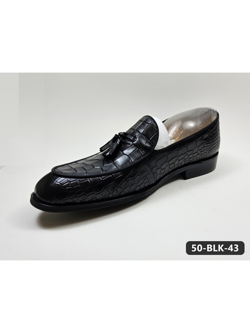 Men's Black Croc-Embossed Tassel Loafers